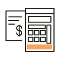 dollar inside receipt paper and calculator line style icon vector design