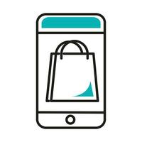 shopping bag inside smartphone line style icon vector design
