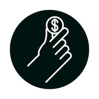 hand holding coin block and line style icon vector design