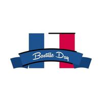 Bastille day flag with ribbon line and fill style icon vector design