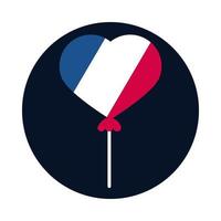 Francia bloque de globo de corazón y diseño de vector de icono de estilo plano