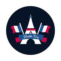 Bastille day eiffel tower with flags block and flat style icon vector design