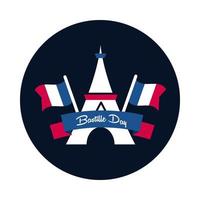 Bastille day eiffel tower with flags block and flat style icon vector design