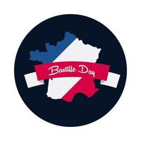 Cinta del día de la bastilla con bloque de mapa de Francia y diseño de vector de icono de estilo plano