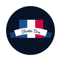 Bastille day flag with ribbon block and flat style icon vector design