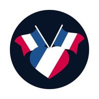 Francia banderas y bloque de corazón y diseño de vector de icono de estilo plano