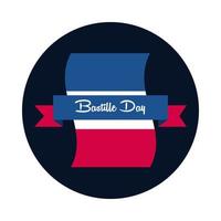 Bastille day flag with ribbon block and flat style icon vector design