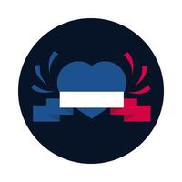 Francia corazón y bloque de cinta y diseño de vector de icono de estilo plano