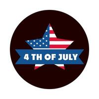 4 de julio, día de la independencia, bandera estadounidense, estrella, bloque conmemorativo, e icono de estilo plano vector