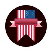 4 de julio día de la independencia bloque colgante de bandera americana e icono de estilo plano vector