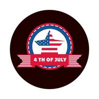 4 de julio, día de la independencia, bandera americana, estrella, pegatina, bloque de banner, icono de estilo plano vector