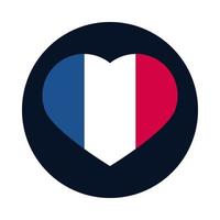 Francia bloque de corazón y diseño de vector de icono de estilo plano