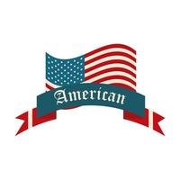 happy independence day american flag waving symbol and banner decoration flat style icon vector