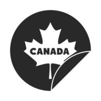 etiqueta roja del día de canadá con icono de estilo de silueta de emblema de hoja de arce vector