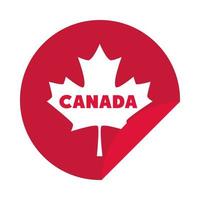 canada day red sticker with maple leaf emblem flat style icon vector