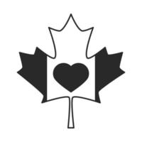 icono de estilo de silueta de celebración de corazón y bandera de hoja de arce del día de canadá vector