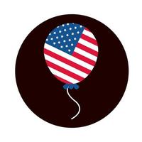 4 de julio, día de la independencia, bandera estadounidense en bloque de celebración de globos e icono de estilo plano vector