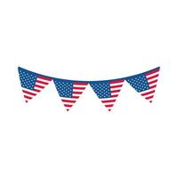 4 de julio día de la independencia bandera americana en banderines decoración icono de estilo plano vector