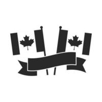 canada day canadian flags in pole banner freedom celebration silhouette style icon vector