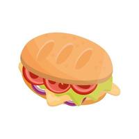 menú de sándwich icono de estilo plano de comida rápida fresca vector