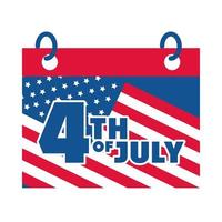 4 de julio día de la independencia fecha del calendario celebración de la bandera americana icono de estilo plano vector