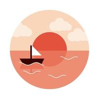 paisaje naturaleza océano puesta de sol velero icono de estilo plano vector