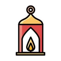 burning candle in lantern eid mubarak islamic religious celebration line and fill icon vector