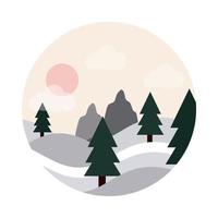 landscape nature hills pine trees forest sun flat style icon vector