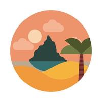 landscape nature tropical sea palm sunset mountain flat style icon