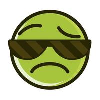 Gafas de sol, triste, gracioso, emoticon, cara, expresión, línea, y, relleno, icono vector