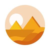 paisaje, naturaleza, desierto, pirámides, y, sol, plano, estilo, icono vector