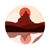 paisaje naturaleza pico montaña sol reflejo en el río icono de estilo plano vector