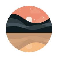 landscape nature sunset hills river reflection scene flat style icon vector