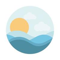 landscape nature lake sun and mountains flat style icon vector