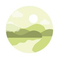 paisaje naturaleza sol río montañas icono de estilo plano vector