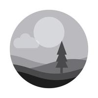landscape nature pine tree forest hills night flat style icon