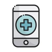 Aplicación de asistencia para teléfonos inteligentes Equipo de atención médica Línea médica e ícono de relleno vector