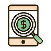 smartphone money anlaysis business financial investing line and fill icon vector