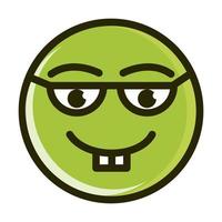 nerd divertido smiley emoticon cara expresión línea e icono de relleno vector