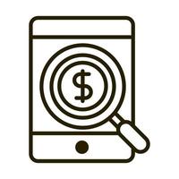 icono de estilo de línea de inversión financiera de negocio de análisis de dinero de teléfono inteligente vector