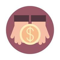 mobile banking hands with money coin block style icon vector