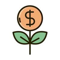 plant coin money business financial investing line and fill icon vector