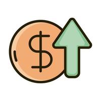 moneda, dinero, crecimiento, flecha, negocio, financiero, inversión, línea, y, relleno, icono vector