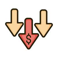 downturn arrows money crisis financial business stock market line and fill icon vector