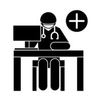 coronavirus covid 19 physician working with computer health  silhouette style icon vector