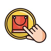 clicking bag button shopping or payment mobile banking line and fill icon vector