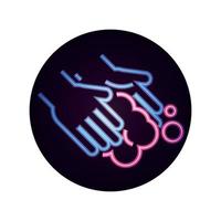 covid 19 coronavirus pandemic prevention washing hands neon style icon vector