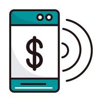 smartphone internet connection shopping or payment mobile banking line and fill icon vector