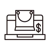 laptop money purchase shopping or payment mobile banking line style icon vector