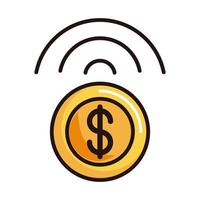 money coin connection shopping or payment mobile banking line and fill icon vector